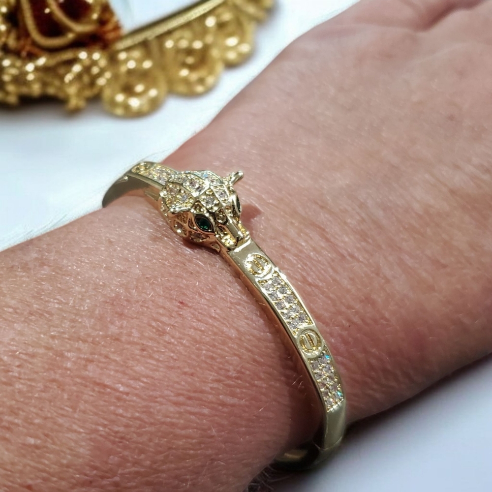 Luxury Panther Love Screw 18k Gold Plated Zircon Crystal Bangle Bracelet - Picture 5 of 5
